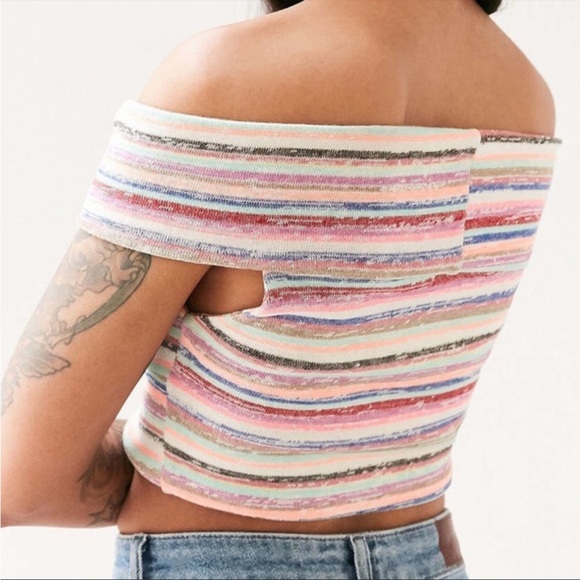 Urban Outfitters Multicolor Cream Knit Twist Front Off Shoulder Crop Top Blouse - Picture 10 of 13